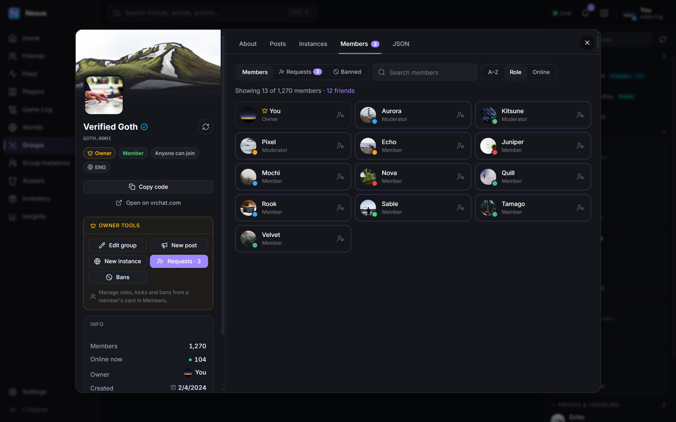 A group you own with owner tools, join requests and members